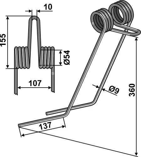 Etterløpstind til Kuhn Ø12 x 360 mm - Passer PREMIER 