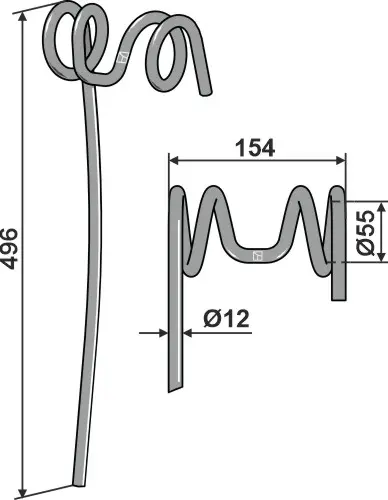 Etterløpstind til Kuhn Ø12 x 496 mm - Passer ESPRO 