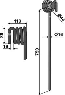 Following tine Ø16mm, høyre Ø16mm, Kverneland Etterløpstind