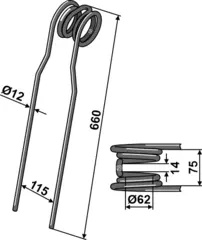 Etterløpstind til Lemken Ø12 x 660 mm - 14 mm avstand