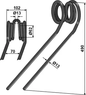 Etterløpstind Ø13mm, venstre Ø13mm, Lemken etterløpstind