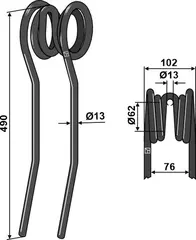 Etterløpstind til Lemken Ø62 x 490 mm - Ø13 mm
