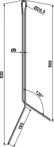 Etterløpstind til Pöttinger Ø9 x 530 mm - 20,5 mm boltåpning 