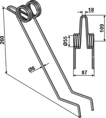 Etterløpstind til Sulky Ø8 x 260 mm - Ø55 innvendig