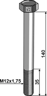 Sekskantbolt M12x1,75x140 Lengde 140, kvalitet 8.8