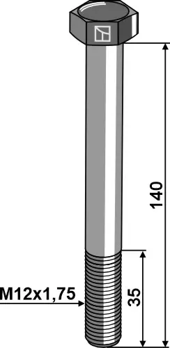 Sekskantbolt M12x1,75x140 Lengde 140, kvalitet 8.8 