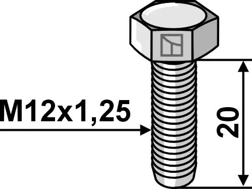Bolt M12x1,25 - Galvanized Kvalitet 10.9, 20mm lengde 