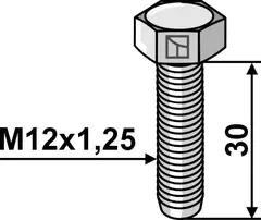 Bolt M12x1,25 - Galvanized M12x1,25, 30mm, 10.9