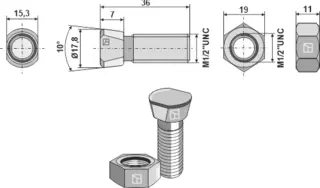 Plogbolt 1/2''UNC 1/2''UNC, 36mm lengde