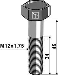 Hexagon bolt M12x1,75 Lengde 45 mm, uten mutter