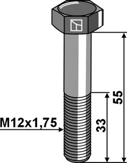 Hexagon bolt M12x1,75 for Lemken Lengde 55mm, venstre gjenge