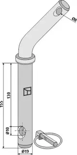 Låsetapp med bølget håndtak Ø19mm, lengde 155mm, hull 10mm