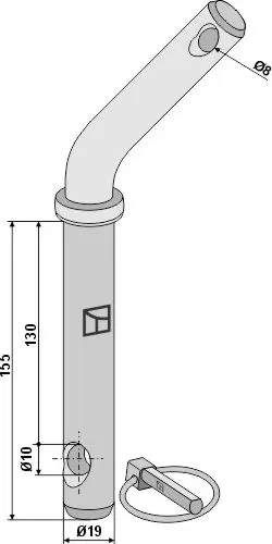 Låsetapp med bølget håndtak Ø19mm, lengde 155mm, hull 10mm 