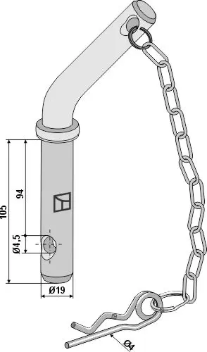 Låsetapp med buet håndtak Ø19mm, lengde 105mm 