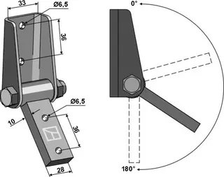 Justerbar vinkelbrakett Hull 6,5 mm, avstand 36 mm