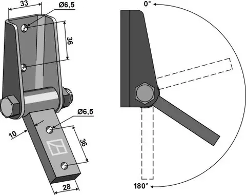 Justerbar vinkelbrakett Hull 6,5 mm, avstand 36 mm