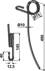 Etterløpstind til Kuhn Ø10 x 490 mm - 12,5 mm boltåpning