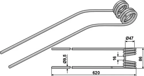 Rivetind til Pöttinger Ø9,5 x 620 mm - Pöttinger 