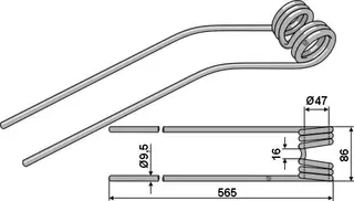 Rivetind til Pöttinger Ø9,5 x 565 mm - TOP 342-762C