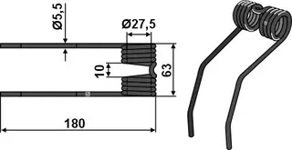 Pick-up tine Ø5,5 til Kverneland Ø5,5, lengde 180 mm, Kverneland