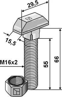 Hammerhodebolt M16x2 M16x2, 66 mm, Kvalitet 8.8