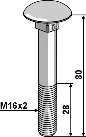 Plogbolt M16x2 galv 80 mm - 8.8 kvalitet
