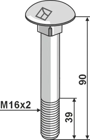 Bolt M16x2x90 galvanisert M16x2, 90mm, kvalitet 8.8