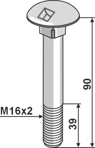 Bolt M16x2x90 galvanisert M16x2, 90mm, kvalitet 8.8 