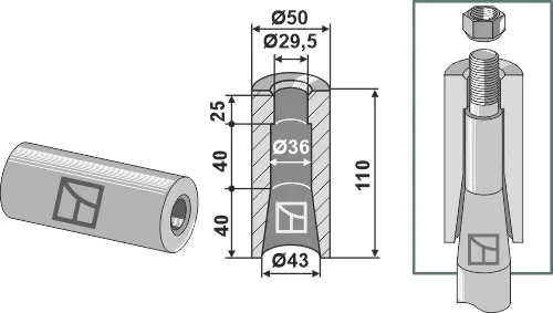 Sveiseforing 110mm Ø 50mm, lengde 110mm 