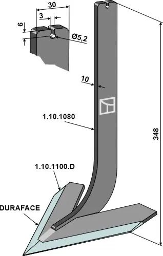 Tine med deling 160mm - Kubota 160mm, 348mm lengde, 4mm tykkelse 