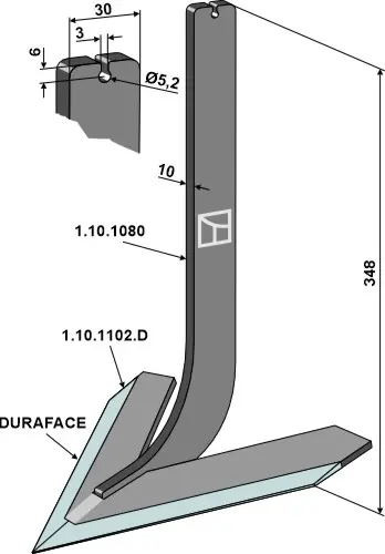 Tine med deling 200mm - Kubota 200mm arbeidbredde, 348mm lengde 