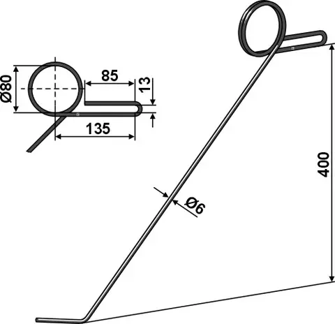 Torsjon etterløpstind til Ukjent Ø80 x 400 mm - Ø6 tråd