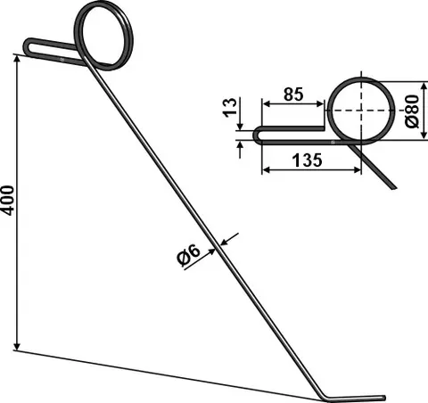 Torsjons etterløpstind til Ukjent Ø80 x 400 mm - Tråddiameter Ø6