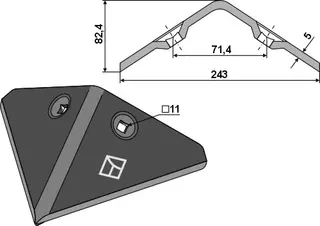 Ridger share 243mm 243mm hyppeskjær for ukjent merke