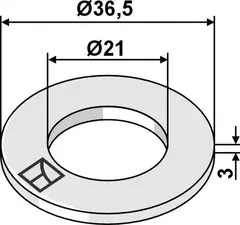 Skive Ø36,5x3 til Agram og Kuhn Ø36,5mm, tykkelse 3mm, hull 21mm