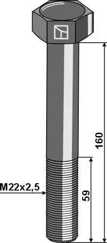 Hexagon bolt M22 uten mutter M22x2,5, 160 mm lengde 