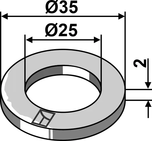 Vaskemaskin Ø35x2xØ25 til Lemken Ø35mm, tykkelse 2mm, hull Ø25mm 