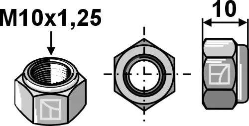 Mutter M10x1,25 til NIAUX M10x1,25, Kvalitet 8.8 