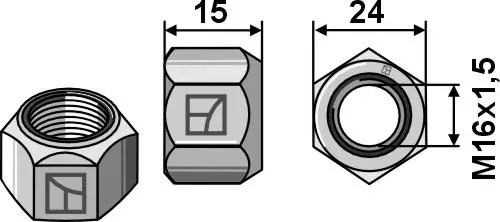 Mutter med klemmenhet M16 - Breviglieri M16x1,5, kvalitet 10.9 
