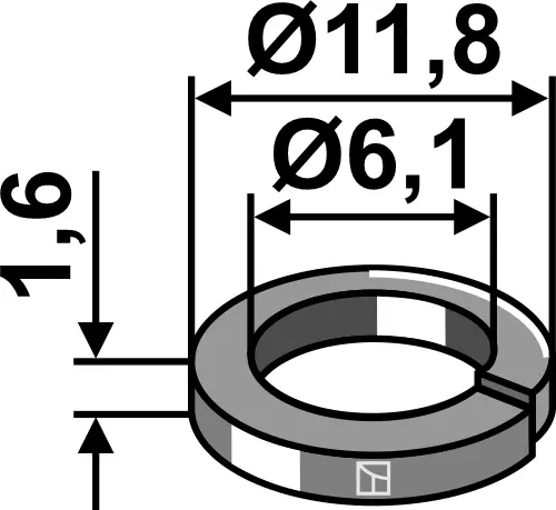 Split washer Ø11,8x1,6xØ6,1 Ø6,1, Ø11,8, 1,6 tykt 