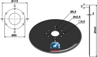 Såskive Ø343x3 til Great Plains Ø343, tykkelse 3mm, Ø80 pitch