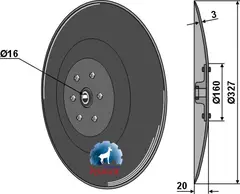 Såskive Ø327 til Kuhn Ø327, tykkelse 3 mm, hull 16 mm