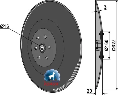 Såskive Ø327 til Kuhn Ø327, tykkelse 3 mm, hull 16 mm 