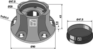 Lager til Kverneland Ø90mm, Ø75mm, 5,5mm tykk