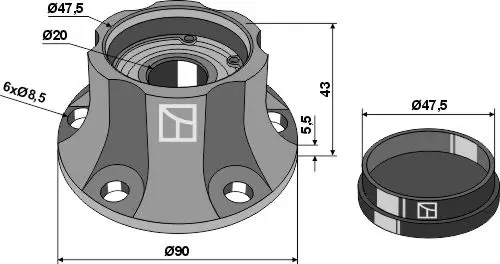 Lager til Kverneland Ø90mm, Ø75mm, 5,5mm tykk 
