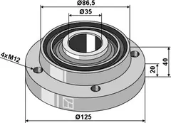 Lager til Lemken Ø125, Ø100, hull 35