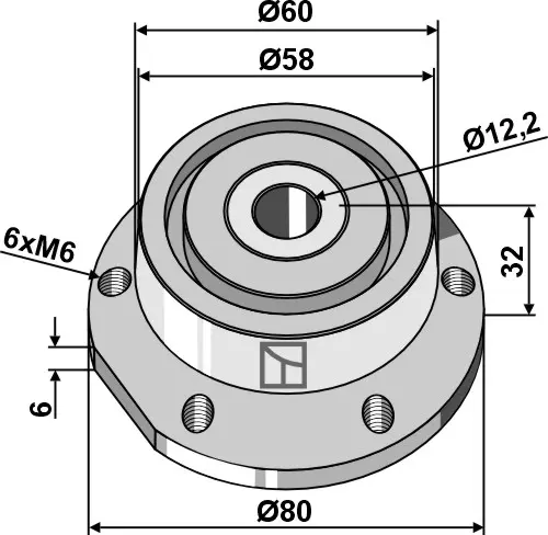 Lagermiddel til Lemken Ø80mm, Solitair 9, Saphir 7 
