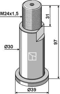 Pin M24x1,5 - venstre gjenger Ø30mm, lengde 97mm, M24x1,5