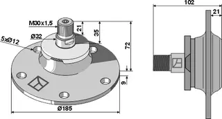 Lager med venstre gjenge til Lemken Ø185 x 9 mm - M30x1,5