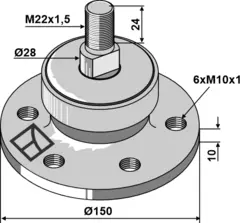 Lager for kompakte tallerkenharver Ø150 x 10 mm - M22x1,5 gjenger